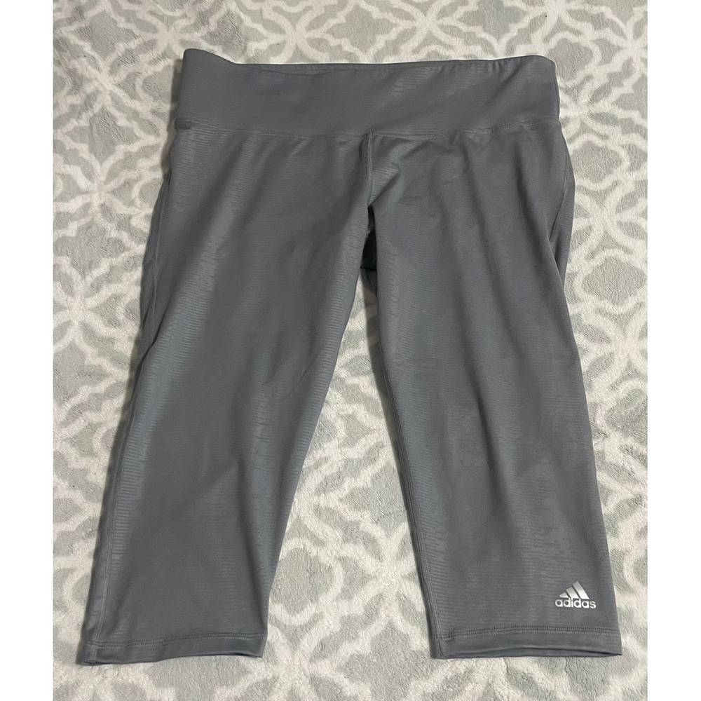 Adidas Climalite Gray Textured Mid-Rise Capri Leggings Womens XL Athletic Pants